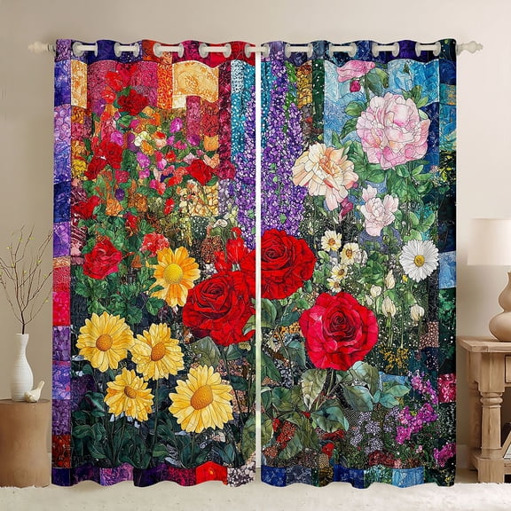 Erosebridal Spring Flower Floral Black Out Curtains, Retro Artwork Curtains Pack of 2 (42x63 Each)