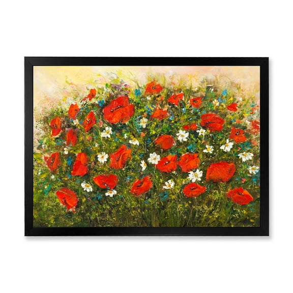 Designart 'The Fields of Red Wildflowers' Traditional Framed Art Print