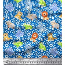 Soimoi Satin Silk Fabric Leaves,Floral & Cute Animals Kids Printed Fabric 1 Yard 42 Inch Wide