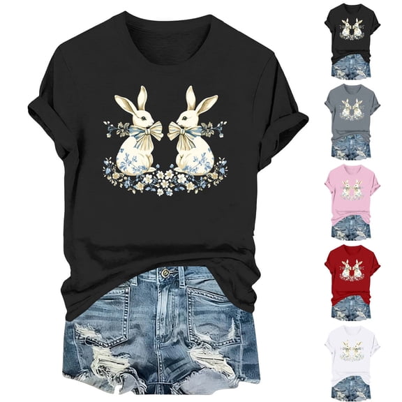 Feancey Women's Cute T-Shirts 2025 Easter Egg Holiday Shirt Funny Casual Short Sleeve Round Neck Tops Summer Loose Bunny Tees Holiday Sales Today Army Green 3XL
