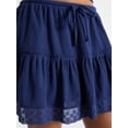 thumbnail image 4 of No Boundaries Drawcord Ruffle Mini Skirt with Lace Trim, Women's, 4 of 5