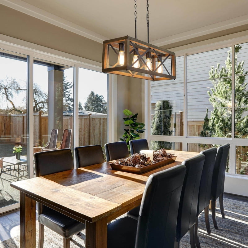 LNC 4-Light Wood Farmhouse Chandelier for Kitchen Island or Dining Room