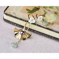 thumbnail image 5 of EOEMY Chinese Natural Jade Shellfish Ear Stud Golden Plating Ginkgo Leaf Earrings, 5 of 8
