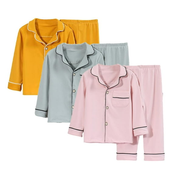 Godderr Kids Toddler 2pcs Silk Pajama Set，baby Long Sleeved V-Neck Sleepwear Toddler Loungewear Kids Boys Girls Fall Outfits for Toddler Girl