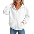 thumbnail image 6 of Girls Zip Up Hoodies, Teen Full-Zip Hooded Sweatshirt Jacket, Casual Fall Long Sleeve Solid Lightweight Outerwear with Pockets White 150, 6 of 6