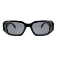 thumbnail image 2 of Womens Geometric Square Bevel Rectangle Rhinestone Jewel Plastic Sunglasses All Black, 2 of 4