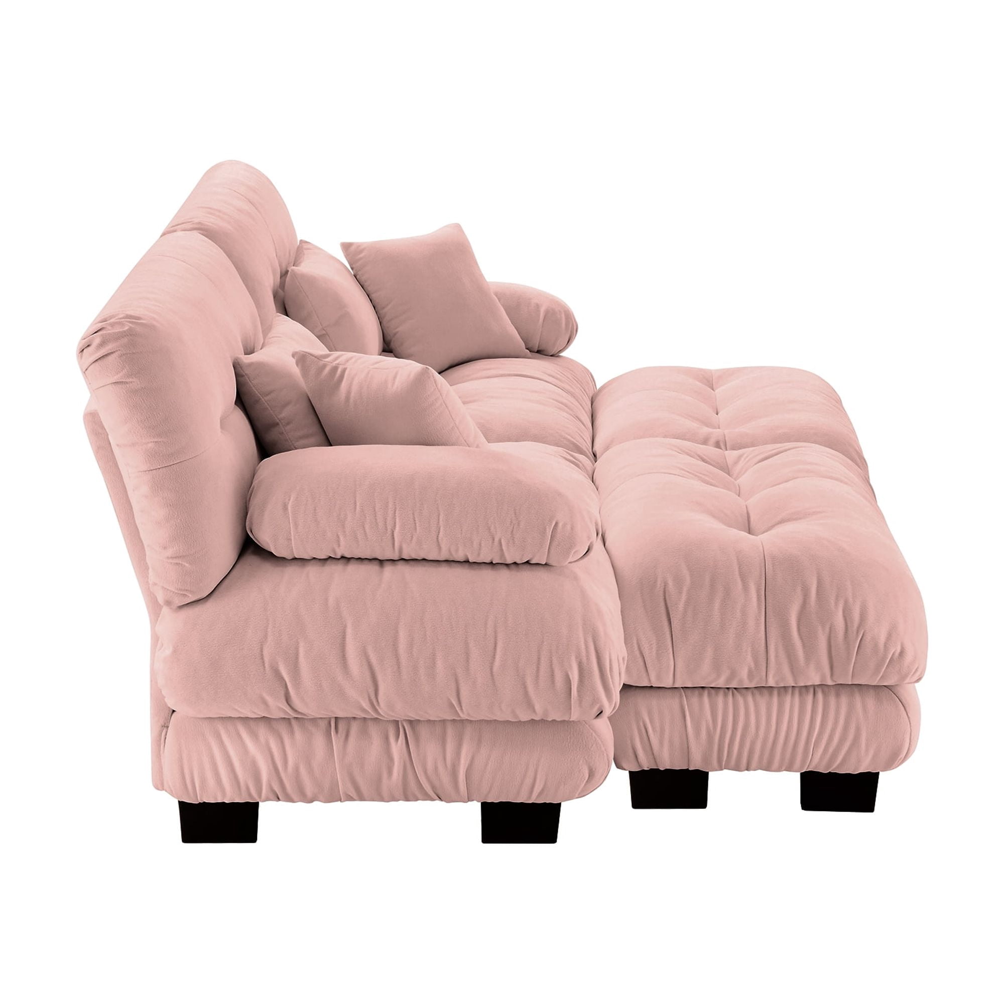 Gewnee Pink Cloud Chenille 2 Seater Sofa Couch with 2 Ottomans and 2 throw pillows , Upholstered Wide Arm Sofa for Living Room
