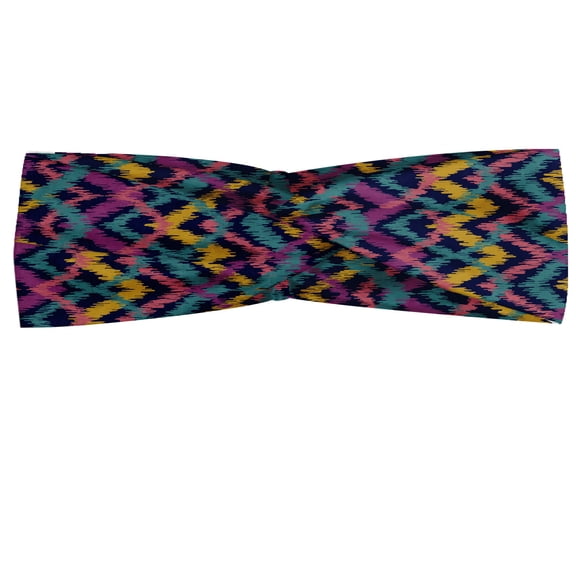 Tribal Headband, Folkloric Abstract Design of Traditional Colorful Zigzags Print, Elastic and Soft Women's Bandana for Sports and Everyday Use, Grey Red Coconut, by Ambesonne