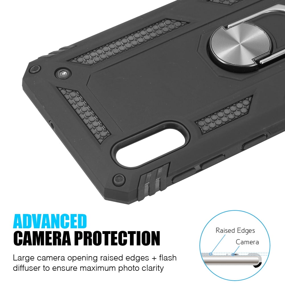 Rubberized Hybrid Case Designed For Samsung Galaxy A10e With Rotatable Kickstand Ring - Black