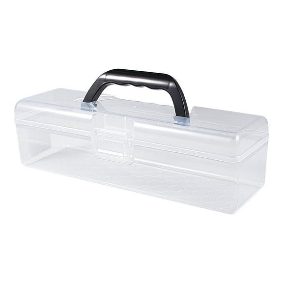 Yaouit Plastic Portable Container Clear Painting Brush Container with Black Handle Long Paintbrush Case Drawing Tools Storage Box, for Paint Brush, Tools, Crayon, Ruler