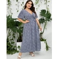 thumbnail image 6 of Plus Size Wedding Guest Maxi Dresses for Curvy Women, Summer Casual Floral Long Party Sundress with 3/4 Sleeve, 6 of 9