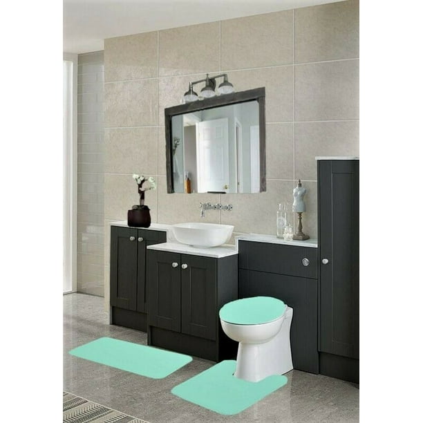 Bathroom Set Solid Color Mint 6 Non Slip Soft Chenille Bath Rug With