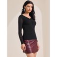 thumbnail image 3 of DARING DIVA Women's Semi Sheer Long Sleeve Ruched V Neck Sequin Panel Top XL Black, 3 of 6