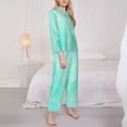thumbnail image 3 of Salouo Cyan Mint Marble Pattern Women's Pajamas Set Long Sleeve Button Down Sleepwear Soft Pj Lounge Sets for women 2 Piece Pjs Set with Long Pants-X-Large, 3 of 7