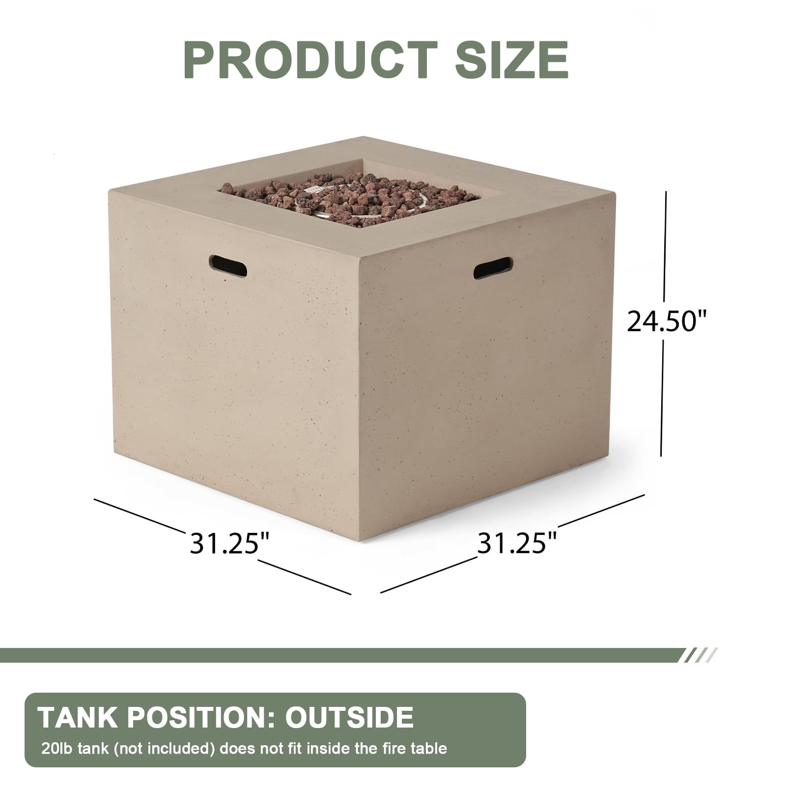 HZWDD 31" Propane Outdoor Fire Pit Table, Square Propane Gas Patio Fire Table 40000 BTU for Deck, Backyard and Pool