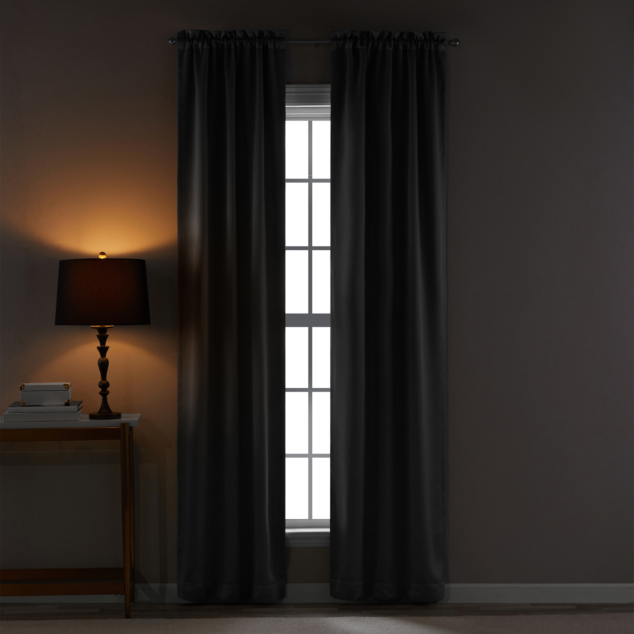 Mainstays Solid Blackout Curtain Panel Pair, Black, 30x95 in photo 5