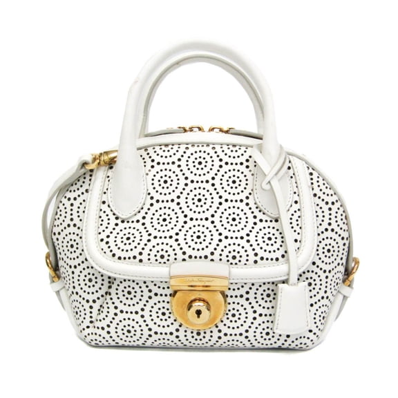 Pre-Owned Salvatore Ferragamo FIAMMA GE-21 F035 Women's Leather Handbag,Shoulder Bag White