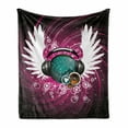 thumbnail image 1 of Popstar Party Soft Flannel Fleece Blanket, Disco Ball with Headphones and Angel Wings Vibrant Swirl with Circles, Cozy Plush for Indoor and Outdoor Use, 70" x 90", Magenta Black Teal, by Ambesonne, 1 of 6