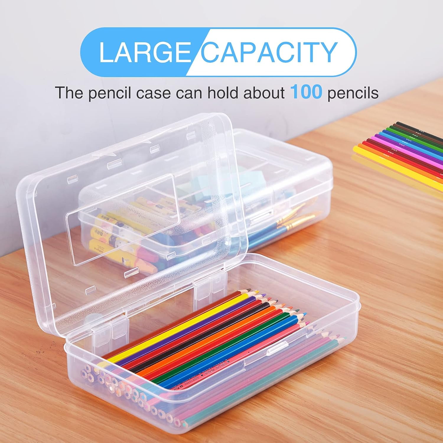 Uiz Merueh Pencil Box, Large Capacity Pencil Boxes, Hard Pencil Case with Snap-tight Lid, Plastic Storage Organizer Box