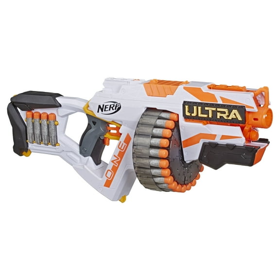 Open Box Nerf Ultra One Motorized Blaster, 25-Dart Drum, 25 Nerf Ultra Darts, Dart Storage