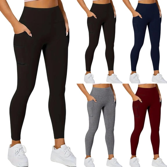 Tsivenald Leggings for Women Tummy Control Leggings with Pocket High Waist Athletic Yoga Pants Casual Soft Stretch Tights for Women, (Black, Size S-2XL)