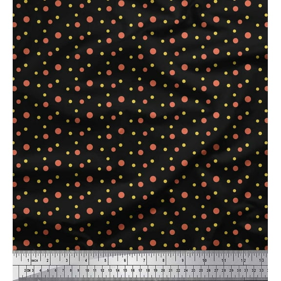 Soimoi Black Cotton Duck Fabric Polka Dots Print Fabric by the Yard 42 Inch Wide