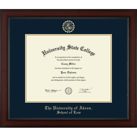 The University of Akron School of Law Diploma Frame, Document Size 14" x 11"