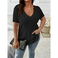 thumbnail image 5 of Women'S Plus Size Casual Tops V Neck Solid Color Shirts - Short Sleeve Blouses Black 5XL, 5 of 7