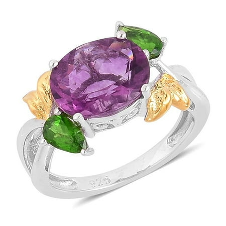 - Purple Fluorite Diopside 14K Yellow Gold Over and 925 Sterling Silver Split Gift Ring For Women 4.1 Cttw