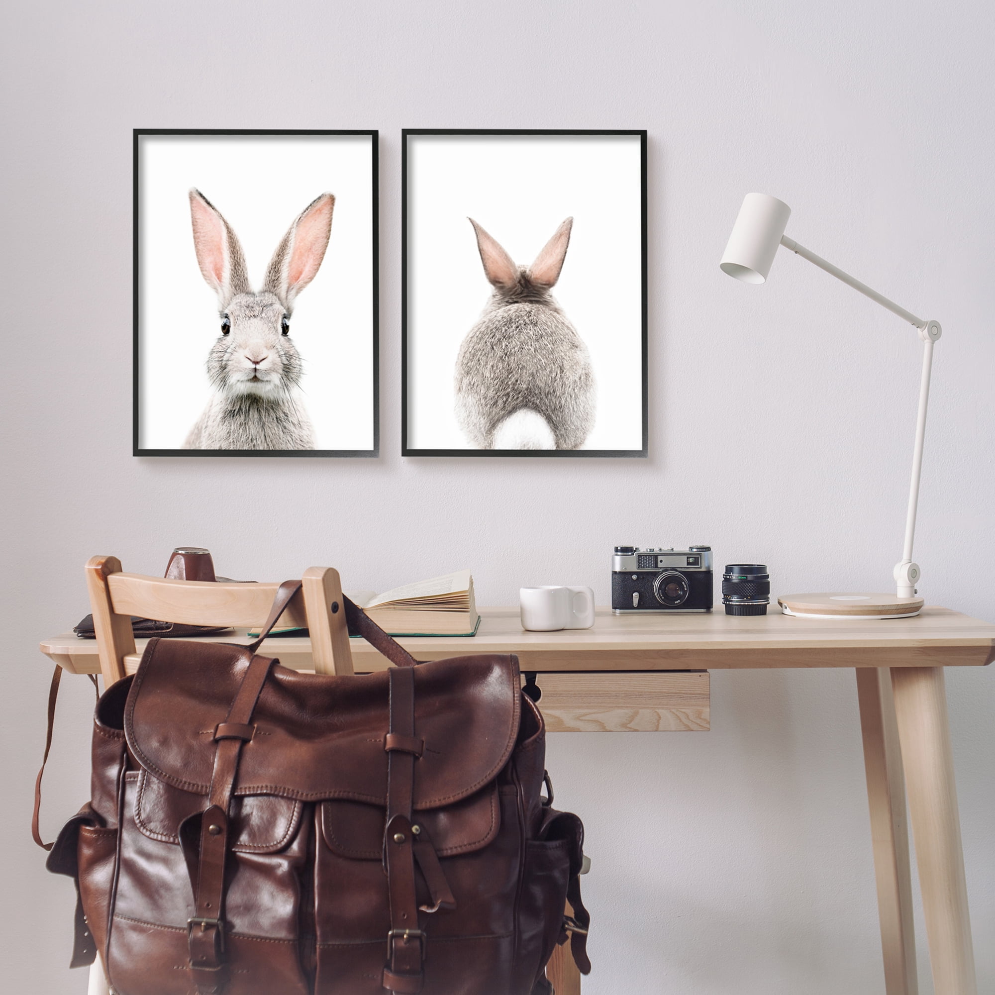 Stupell Industries Back & Front Bunnies Animals & Insects Painting Black Framed Art Print Wall Art, 16 x 20, Set of 2