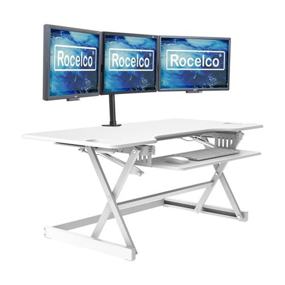 Pemberly Row 46" Adj Standing Desk Converter/Triple Monitor Mount Bundle - White