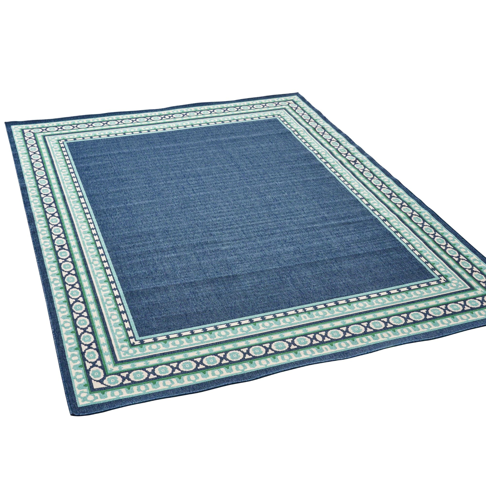 7.8' x 10.6' Blue and Green Rectangular Outdoor Area Throw Rug