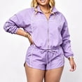 thumbnail image 6 of VISALY Oversized 2 Piece Tracksuits Set Long Sleeve Zip Up Cropped Jacket Athletic Jogger Shorts Travel Athletic Casual Workout Sweatsuits Outfits 2 Piece Windbreaker Short Sets Light Violet L, 6 of 9