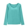 thumbnail image 2 of Dyfzdhu T Shirts with Built in Bra for Women Long Sleeve Modal Underwear Lounge Pajama Tops Padded Basic Tee Undershirt, 2 of 8