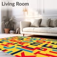 thumbnail image 2 of ODIKA 8'x10' Machine Washable Non-Slip Area Rug, Whimsical Letter and Shape Mosaic with Bold Primary Tones High Traffic Rug with Pad, Yellow, 689603, 2 of 8