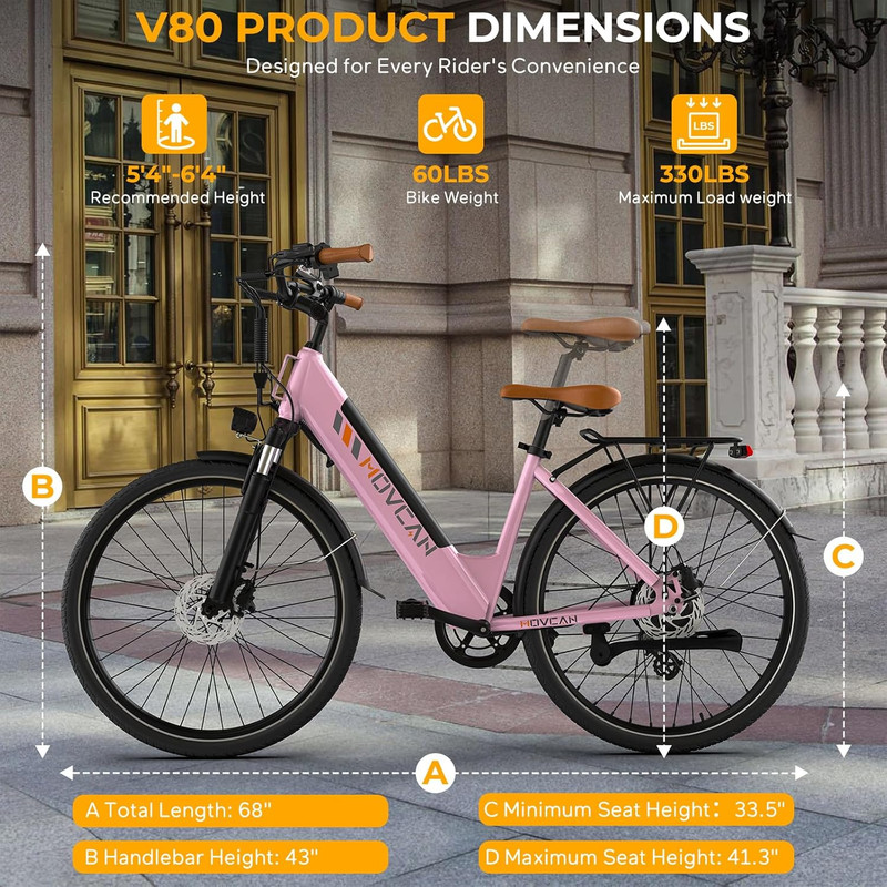 Movcan V80 All-Terrain Electric Bike - 1000W Motor, Dual Disc Brakes, 26" Tires