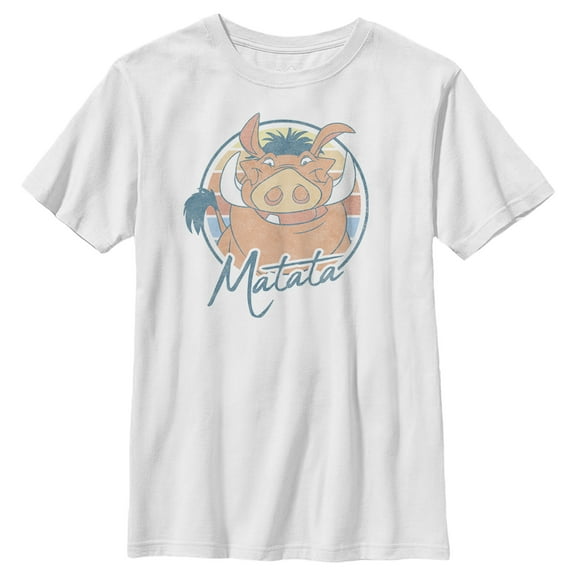 Boy's Lion King Retro Matata Pumbaa Graphic Tee White Medium