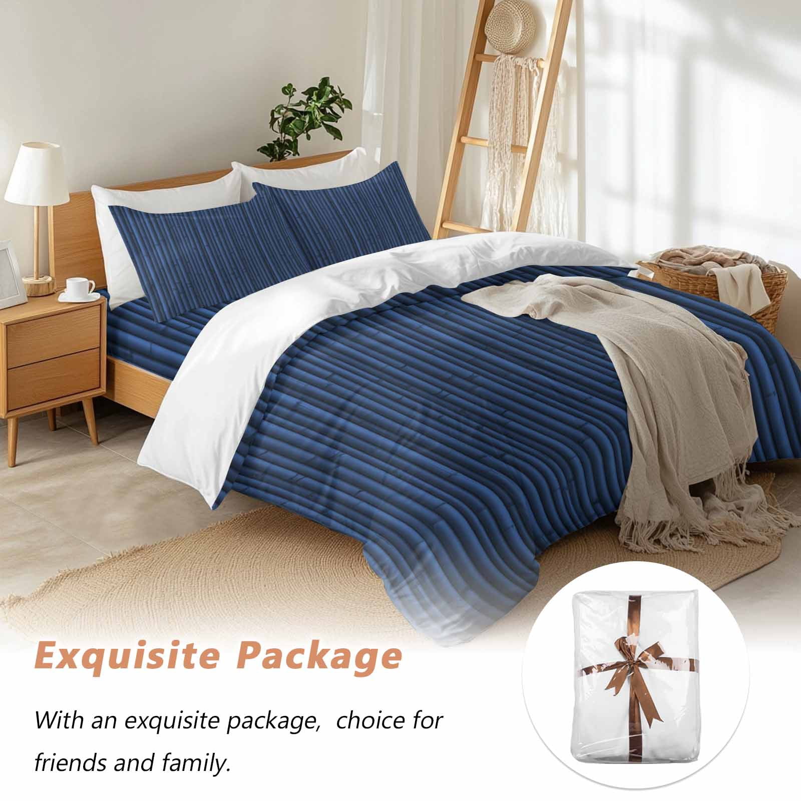 Blue Bamboos Queen Duvet Cover Set, Natural Vintage Bamboos Tree Plant Image 4 Piece Microfiber Bedding Set with Zipper Closure, Bed Sheet and 2 Pillow Shams, Soft Bedding Cover