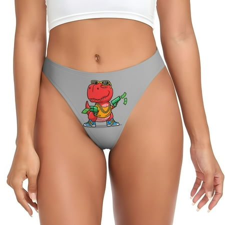 Thongs for Women Red Cool Rich Dinosaur No Show Seamless Womens Thongs Underwear  Stretch G String Thongs  Soft Breathable Thong Bikini Panties Briefs