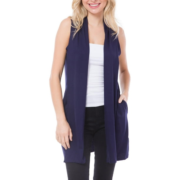 MixMatchy Women's Open Front Draped Heavyweight Cardigan Long Vest With  Side Pockets -Made In USA - Walmart.com