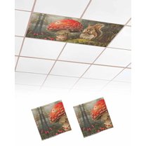 Fluorescent Light Covers for Ceiling Lights 2 Pack, Mushroom Squirrel Magnetic Ceiling Light Covers 2x4 Feet for Classroom Office School, Vintage Mushroom Botanical Overhead Drop Ceiling Light Shade