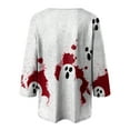 thumbnail image 5 of YDFCWXW Women's V-Neck Halloween Print T-Shirt - 3/4 Sleeve Casual Gothic Tee for Spooky Season White, XL, 5 of 5