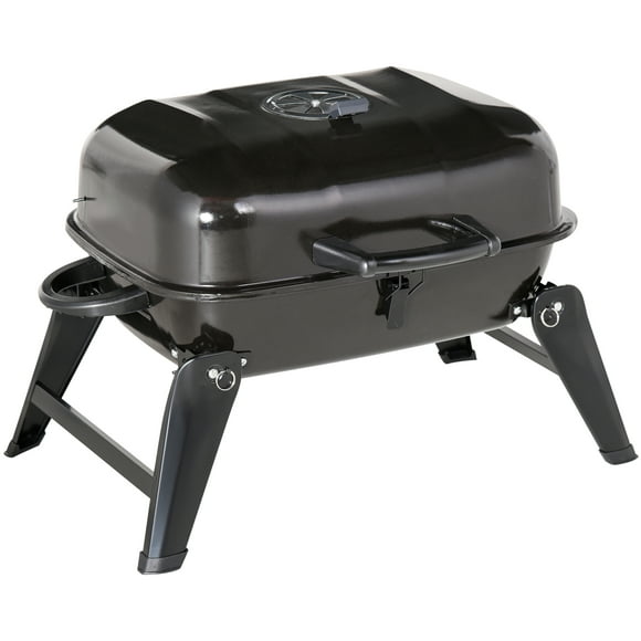 Outsunny 23" Portable Tabletop Steel Charcoal Grill Foldable Outdoor BBQ Camping Picnic Cooker Barbecue Smoker with Air Vent Black