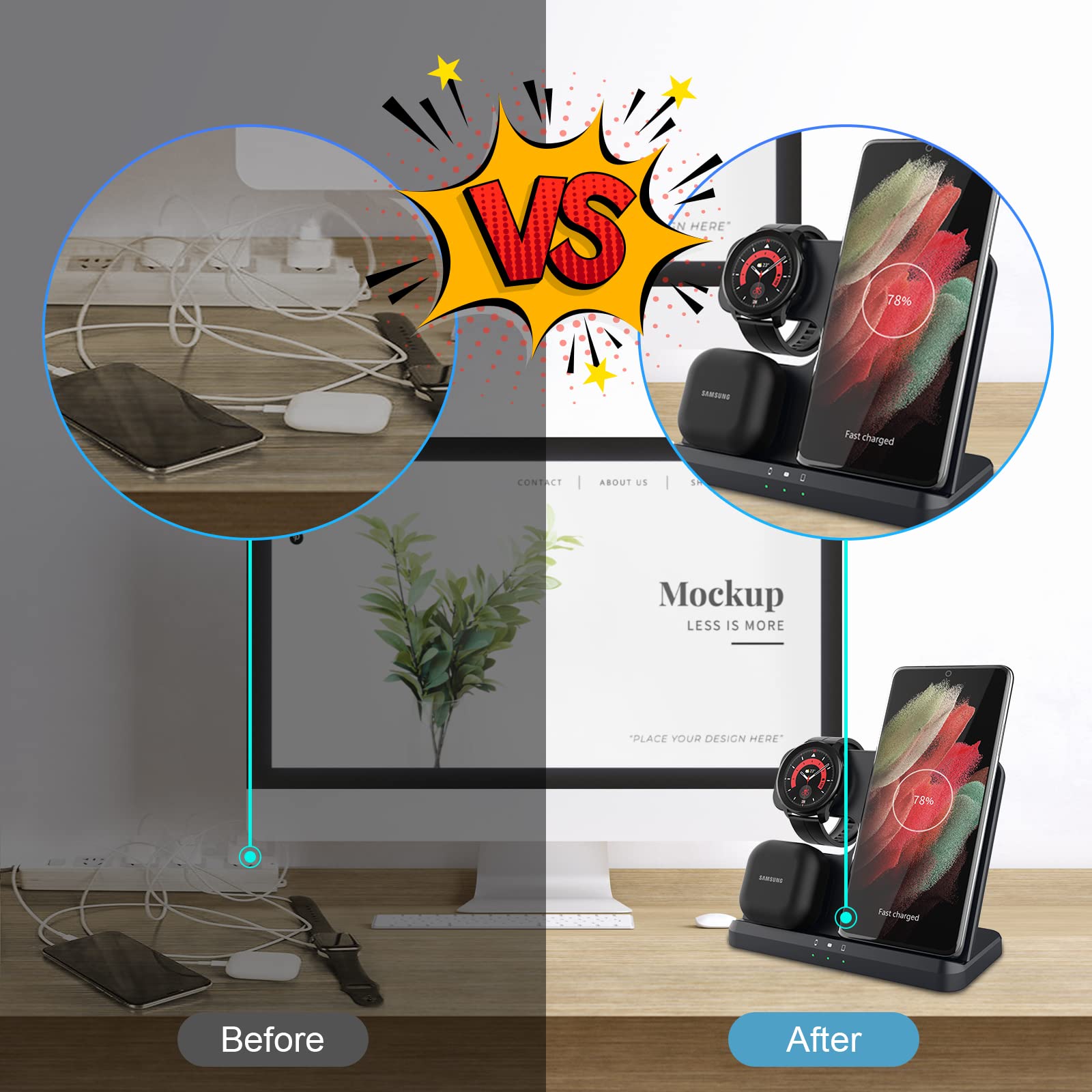 新作グッ SwanScout Charging Station for Samsung, Foldable 25W in Super Fast Charging Dock Stand for Galaxy S23 Ultra S22 S21 Z Flip Z Fold A54 A14 Buds