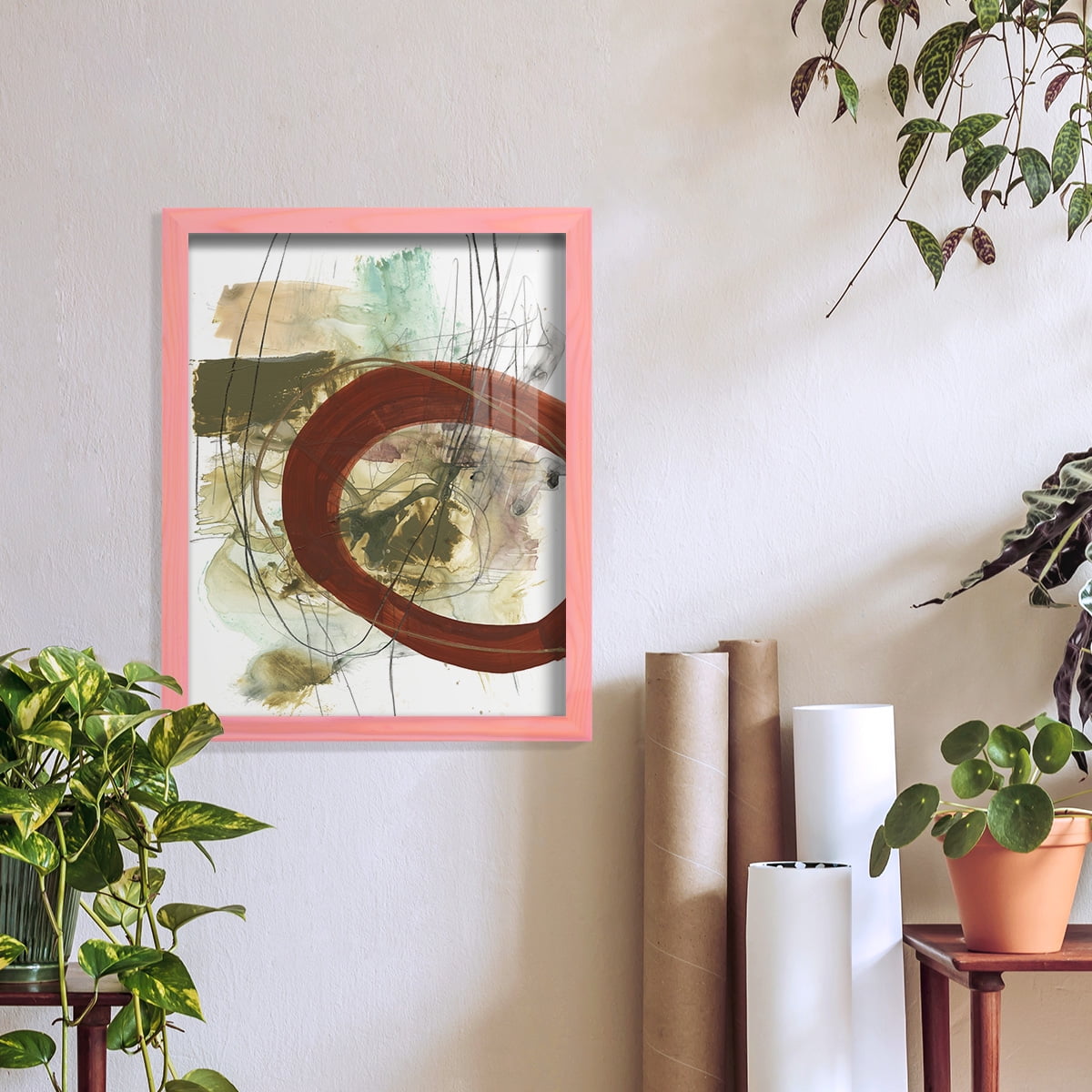 Rusted Loops II - Framed Print w/glass - Sunset Pink