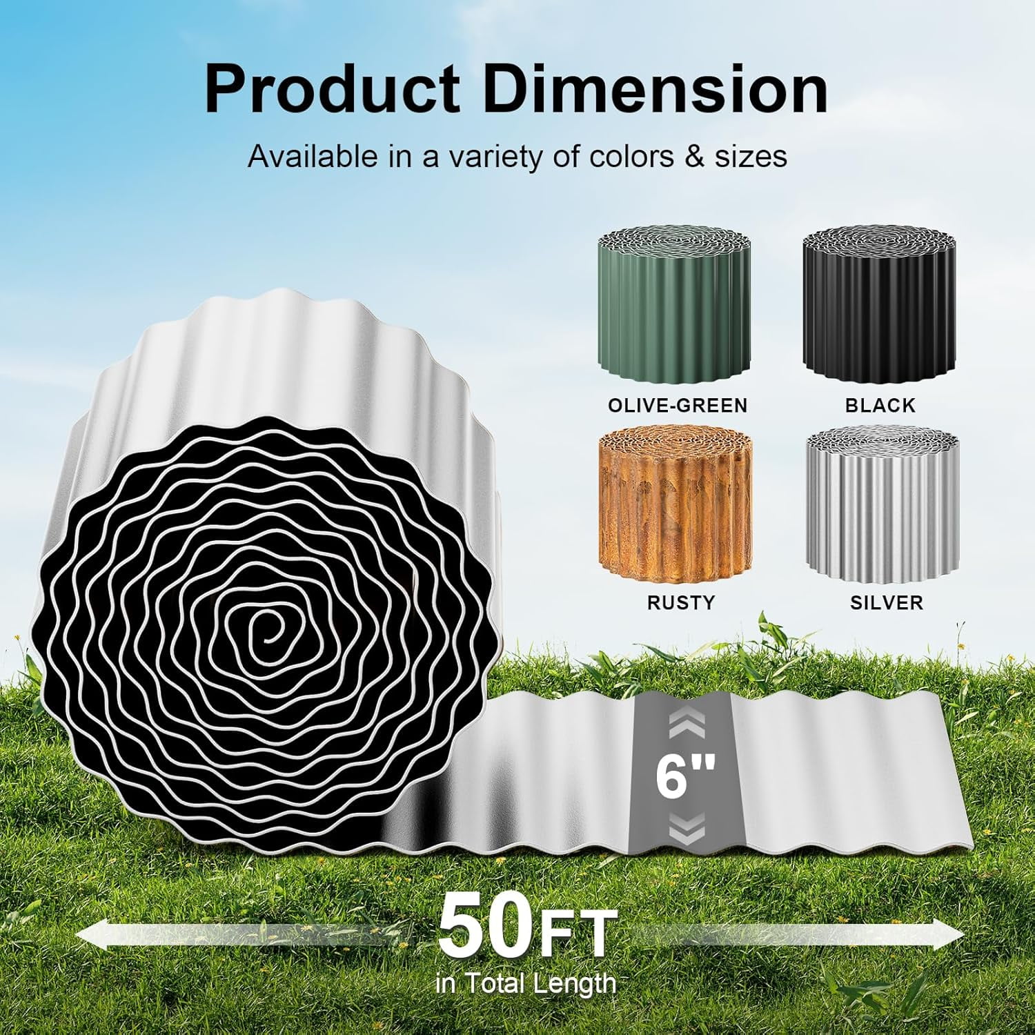 Land Guard Corrugated Garden Edging Border,10" x 50' Landscape Paver Edging, Tall Landscape Edging, Fence for Garden, Flower Bed, Lawn and Landscape Edging (Silver)