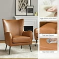 thumbnail image 4 of Faux Leather Armchair with Removable Cushion Upholstered Wingback Accent Chair Set of 2 Living Room Bedroom,Camel, 4 of 8