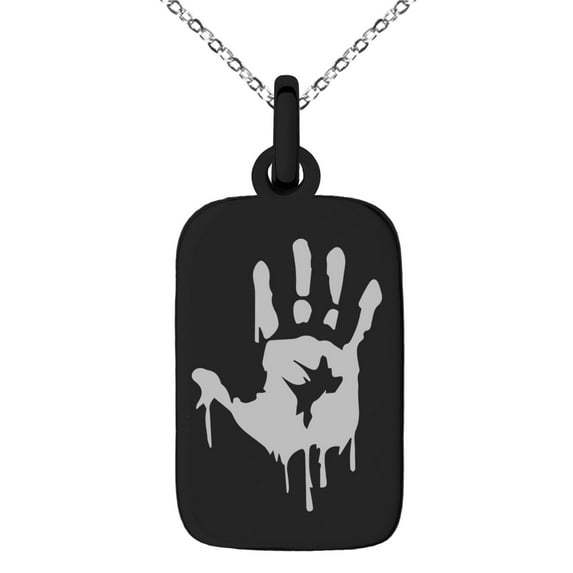 Stainless Steel Biohazard Zombie Hand Mark Engraved Small Rectangle Dog Tag Charm Pendant Necklace