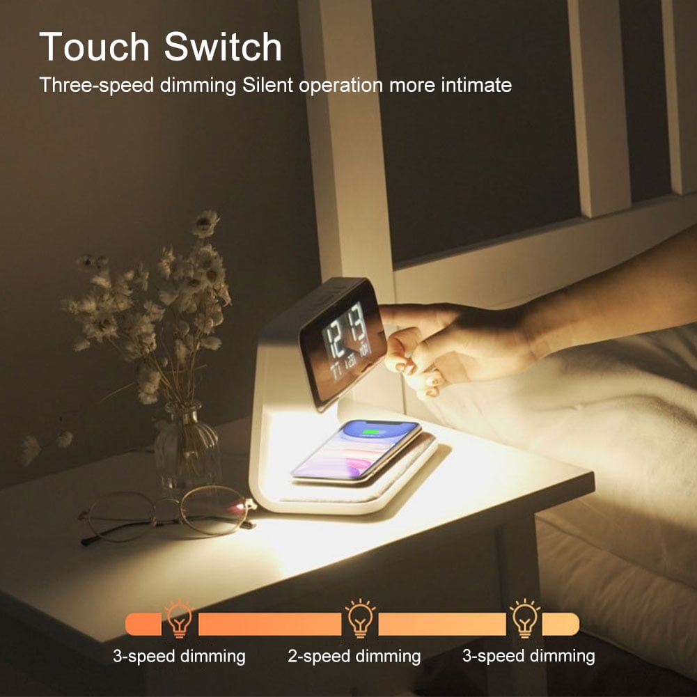 Niovtt 3 In 1 Bedside Lamp Wireless Charger Digital Alarm Clock for Bedroom(USB)