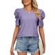 thumbnail image 1 of Blusa plisada morada de verano, elegante y versátil, informal, de cuello redondo y manga corta, talla XL, 1 of 8